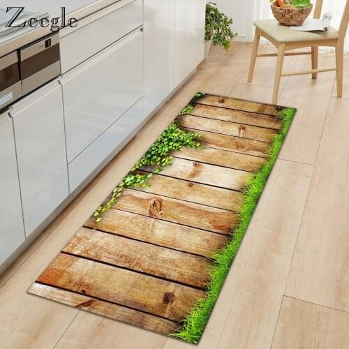 Zeegle 3D Wood Pattern Long Kitchen Carpet Table Chair Floor Rug Water Absorbent Foot Rug Polyester Living Room Decor Rug