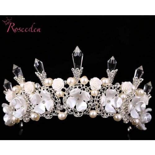 Baroque style pearl Beading Crystal rhinestone Hair Crown Tiaras Queen Princess Large Wedding party Accessories ornaments RE623