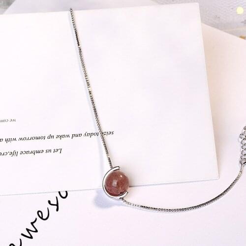 Natural Pink Strawberry Crystal Bracelets for Women Hotsale 925 Sterling Silver Jewelry Lucky for Love Mujer Accessories SB117