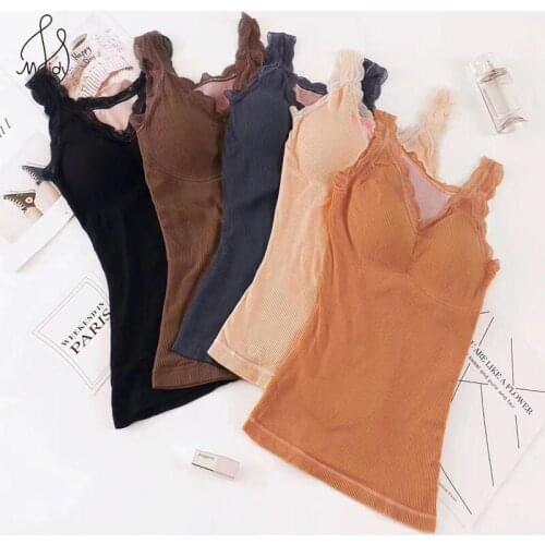 Maidy New Autumn Winter Fashion Warm Women Cotton Tops Lace Based Sleeveless Female Thick Velvet Vests Tanks Tees Bottoms