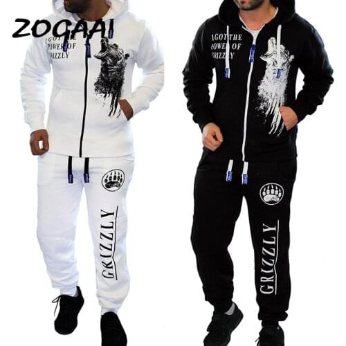 ZOGAA Sets Men Tracksuit Mens Casual Suit Autumn Hooded Sweatshirt Joggers 2 Pieces Letter Printed Zipper Sweatsuit Fashion Hot