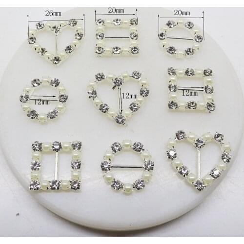 10pcs/lot Three Styles Clear Pearl Rhinestone buckles For Wedding Embellishment Invitation Diamond Ribbon Sliders DIY Hair Decor