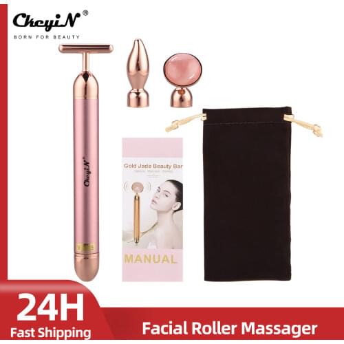 3 In 1 Jade Roller Massager Face Lifting Vibration Facial Roller Massage Rose Quartz Stone Anti Aging Skin Firming Beauty Bar 50