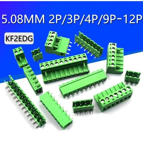 5Sets 5.08 Pcb Screw Terminal Block 2/3/4/5/6/7/8Pin Straight Curved Needle Terminal Plug Type 300V 10A 5.08mm Pitch Connector