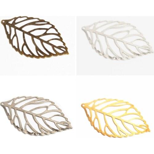 50Pcs Pick Colour Leaves Filigree Wraps Connectors Metal Crafts Connector For Jewelry Making DIY Accessories Charm Pendant