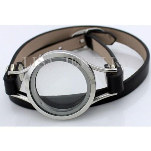 8pcs/lot brown PU leather floating charm memory living 30mm glass locket bracelet