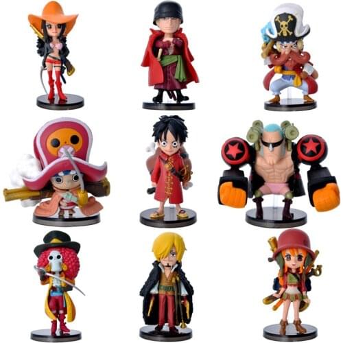 9Pcs/Set Anime One Piece Mini Luffy Roronoa Zoro Sanji Chopper Franky Nami Figure Toys PVC Dolls Great Gift
