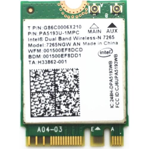 Wireless Adapter Card for Intel 7265NGW AN Dual Band 802.11AN 300m 2x2 Wifi+BT4.0 NGFF/M.2 for Dell, Toshiba sony