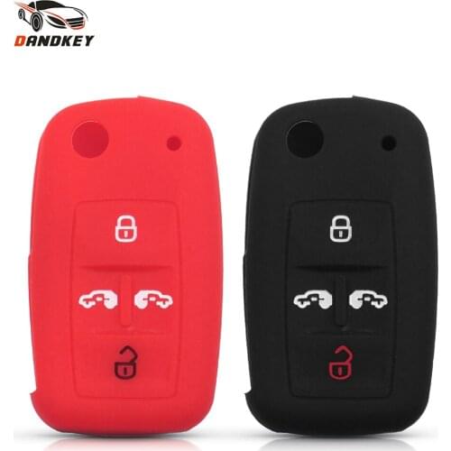 Dandkey Silicone Car Key Case For VW VolksWagan Multivan T5 Sharan Caravelle Replacement Flip Key Shell Protective 4 Buttons