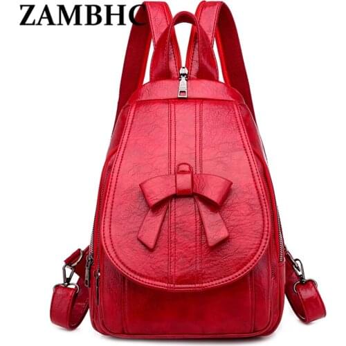 Elegant Bow Women Small Backpack Brand Designer Soft Leather Backpacks for Teenager Girls Fashion Daily Travel Ladies Chest Bag