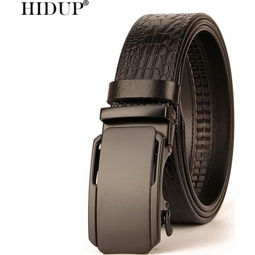 HIDUP Top Quality Crocodile Pattern 100% Pure Cow Cowhide Leather Ratchet Belts 3.5cm Width Automatic Belt Charming Men NWJ875