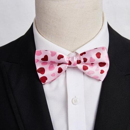 Ikepeibao Novelty Pink Hearts Design Mens Unique Tuxedo Printed Bowtie Bow Tie for Man Necktwear Accessaries