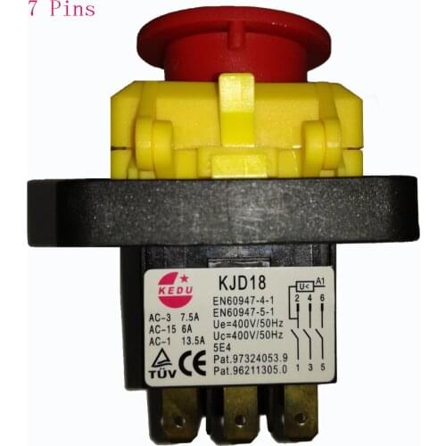 KEDU KJD18 7 Pins Waterproof Electrmagnetic Push Button Switch Emergency Stop Switches for Vessel Boat Grinding Machine 400V 6A