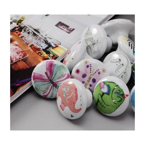 1PCS Ceramic Cartoon Art Style Handles and Knobs Children Room Country Drawer Round handle Door Pulls Furniture Hardware