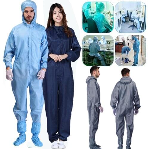 Anti-Static Overalls Hooded Dust-Free Jumpsuit Factory Workshop Male Female Washable Work Overall Protection suits Plus Size 4XL