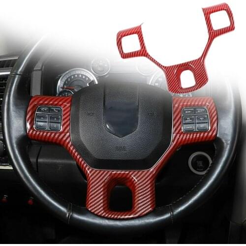 Car Red Steering Wheel Trim Button Panel Cover Frame Bezel Decor Fit for Dodge RAM 2010 2011 2012 2013 2014 2015 2016 2017