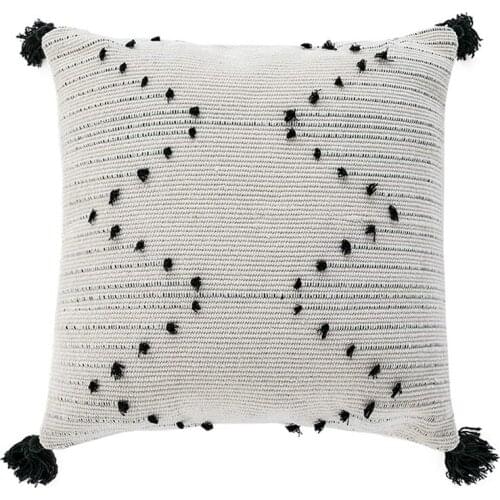 Farmhouse Square Pillow Cover,18X18 Inch Decor Throw Pillow Case Tribal Geometric Tufted Tassels Woven Cushion Cover