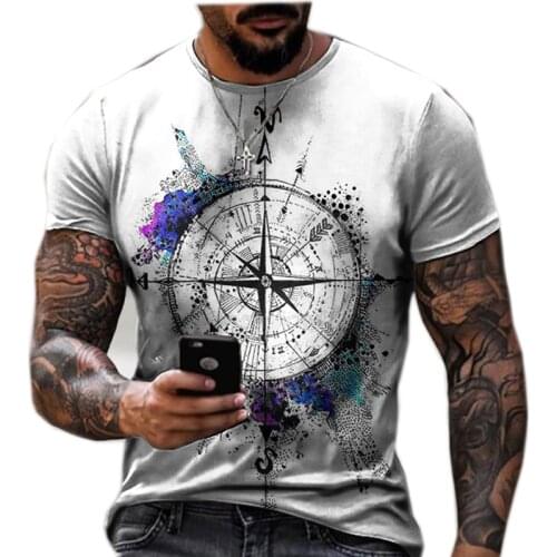 2021 Men T-shirt Vintage Compass Printing Short Sleeved T Shirt Summer New O-neck Oversize Loose Pullover Tops Fashion Clothes