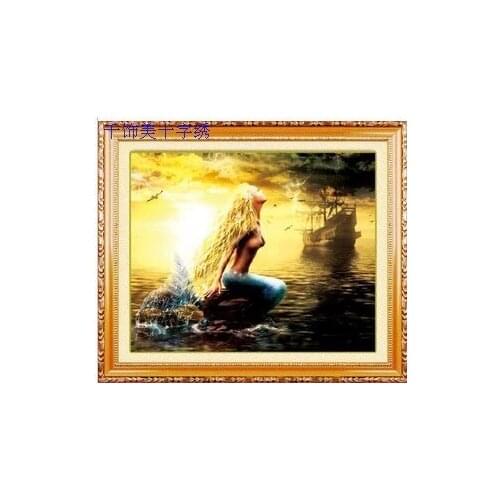 70*58cm Needlework DIY Cross stitch,Sets For Embroidery kits,sea mermaid sunset animal pattern Cross-Stitch decorative painting