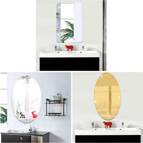 Mirror Wall Sticker Oval Rectangle Self Adhesive Room Decor Stick On Art Decor for Bathroom Wall Modern Decoration Stickers