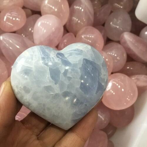 Natural Blue celestite stones polished heart shape stone