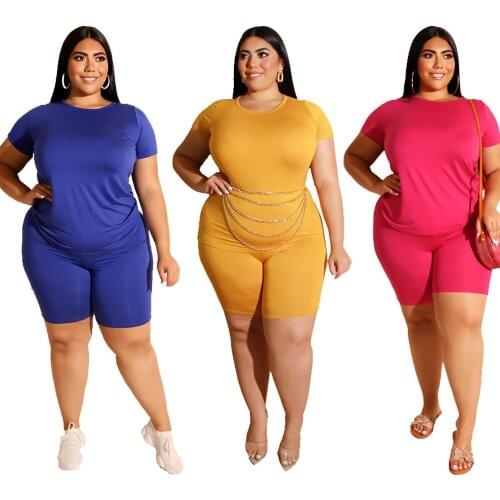 2020 New Women Solid Sporting Casual Two Piece Set Short Sleeve Tee Top Above Knee Pants Suit Tracksuit Outfit 9 Color