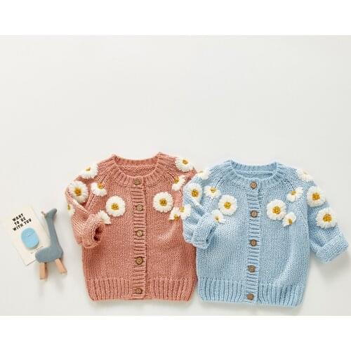 2021 Autumn New Baby Knitted Sweater Embroidered Flower Cardigan For Girls Knitted Coat Jacket Children Knitwear Clothes