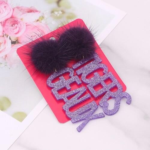 New Women Earrings High Quality Mink Fur Ball Drop Earrings For Women Letter Plush Balls Earrings Pendant Accessories Wholesale