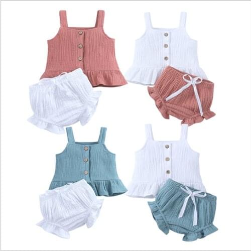 Baby girl clothes summer cotton short-sleeved suit camisole + shorts lace suit cute girls comfortable clothing