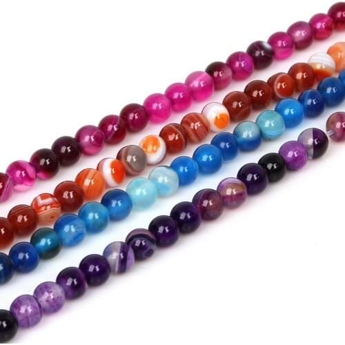 About 62Pcs/lot 6mm Mix Colors Stripe Agates Carnelian Onyx Beads Round Spacer Loose Natural Stone Beads For DIY Jewelry Making