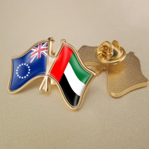 Cook Islands and United Arab Emirates Crossed Double Friendship Flags Lapel Pins Brooch Badges