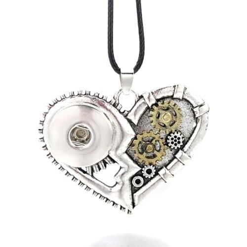 Hot Fashion Vintage Mechanical Gear 110 Heart Pendant Fit 18mm snap Button Charm Necklaces Ginger Jewelry For Women Gift
