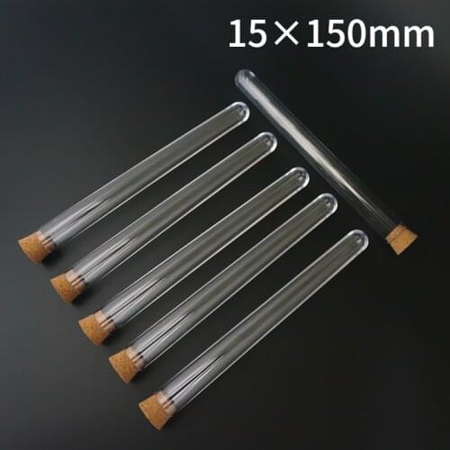 50pcs 15x150mm Clear Plastic test tubes with corks Plastic laboratory test round tube plug lab Transparent plastic tubes vial