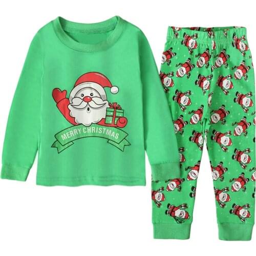 2 Pcs Boys Christmas Pajamas, Autumn Children Santa Claus Print Long Sleeve Round Neck Pullover + Trousers Santa Sleepwear 2-7Y