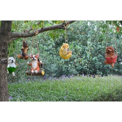 Garden Statue - Cute Swing Border Collie, Corgi, Labrador, Teddy - Best Indoor Outdoor Figurines for Patio Yard Lawn