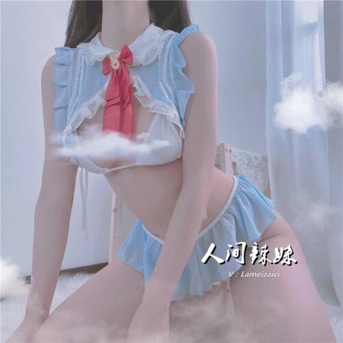 Sexy Lingerie Three Point Hanging Neck Bra Set Cute Bunny Girl Role Play Erotic Costume Transparent Bikini Womens Underwear New