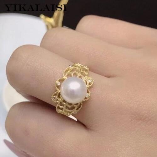 YIKALAISI 925 Sterling Silver Rings Jewelry For Women 9-10mm Oblate Natural Freshwater Pearl Rings 2021 Fine Wholesales