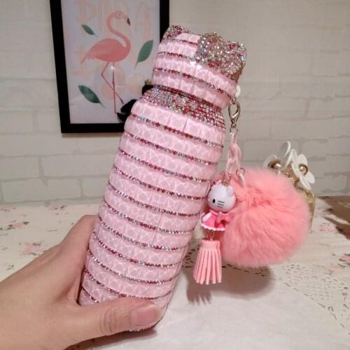 Cute Kitty Flask Handmade Diamond Cartoon Insulated Mug Stainless Steel Rhinestones Thermo Mug Water Bottle Helloo Kitty Cup