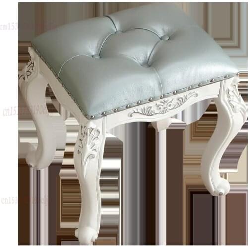 European-style Dressing Stool White Princess Makeup Stool Living Room Sofa Porch Stool Leather Square Stool American Solid Wood