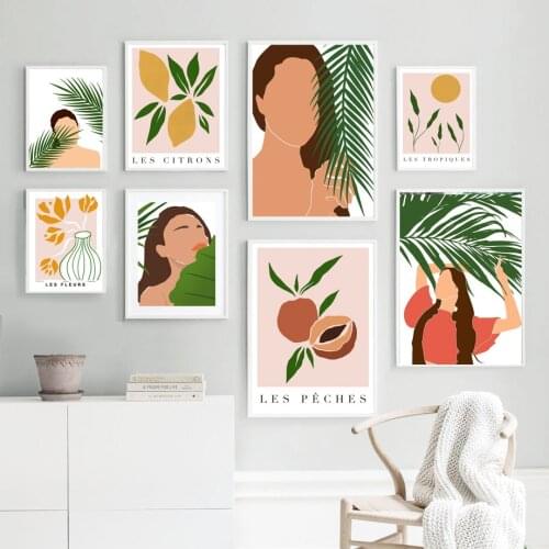 Vintage Girl Tropical Monstera Flower Sun Boho Wall Art Canvas Painting Posters And Prints Wall Pictures For Living Room Decor