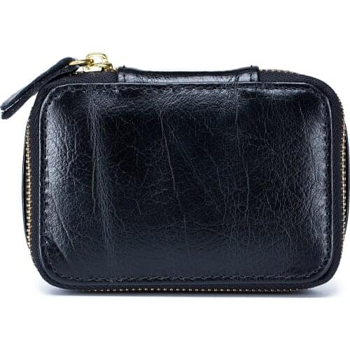 COMFRORSKIN High Quality Genuine Oil Wax Leather Women Lipstick Bag New Arrivals Fashion Ladies Make-up Bag Lipstick Pockets