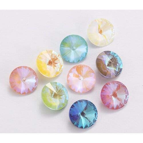 XIAOPU Mocha Fluorescent Rivoli Crystal Loose Fancy Rhinestones K9 Glass Strass Crystal Glue on Clothing Crafts Jewelry Beads