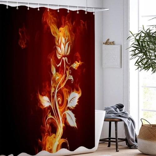3D Flame Flower Printed Shower Curtains Set Hook Home Decoration Bathroom Curtain Frabic Waterproof Polyester Bath Curtain