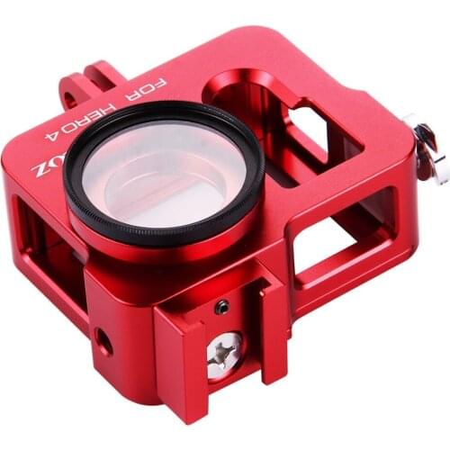 PULUZ Housing Shell CNC Aluminum Alloy Protective Cage with Insurance Frame & UV Lens & Lens Cap for GoPro HERO4