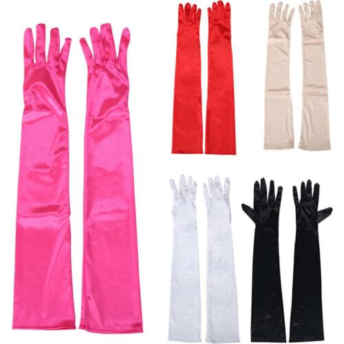 Fashion Women Gloves Long Smoothy Tight Gloves Skinny Sexy Evening Party Formal Gloves Long Black White Satin Finger Mittens