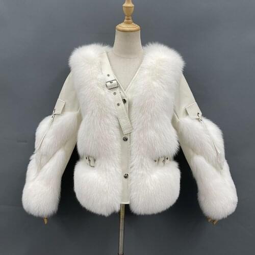 Winter Women Short V-Neck Korean Fashion Real Fox Fur Jacket New Design MJF-FC-51