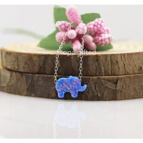 1pc/lot)Synthetic OP74 8*11mm Elephant Opal necklace Silver 925 Sterling necklace Synthetic Opal Elephant Necklace jewelry