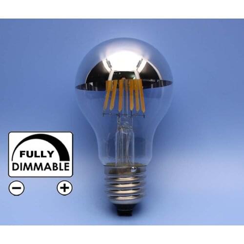 10pcs 6W A60 fully Dimmable Half Chrome Silver glass LED Edison Bulb Filament Mirror Vintage E26 E27 Base 120V 220V 240V A19