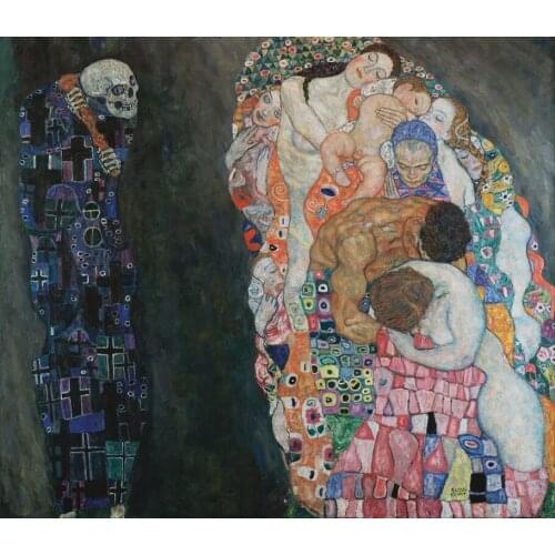 100%Handmade Oil painting Gustav Klimt - Death and Life Humans and demons on canvas