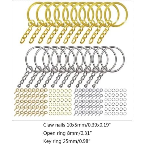 220 Pcs Key Ring with Chain Jump Rings Screw Eye Pins Set for Resin DIY Crafts Jewelry Making Accessory